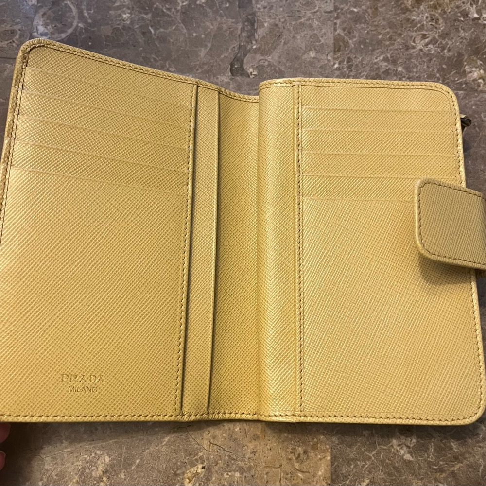 Prada Yellow Saffiano Leather Wallet with Gold Logo - Picture 14 of 16